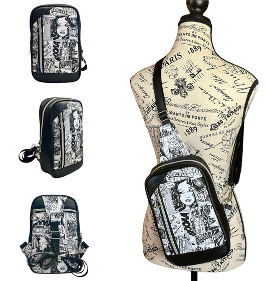Comic print mini sling bag